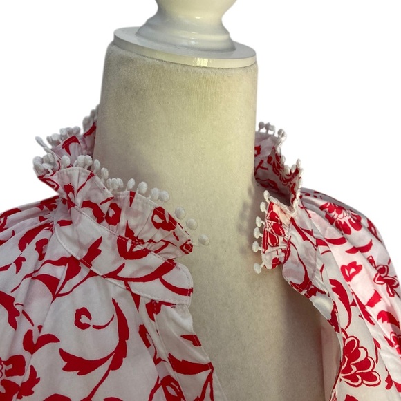 Ann Taylor Floral Ruffle Neck flare Dress NWT Fiery Red White Flirty Feminine - Picture 6 of 11
